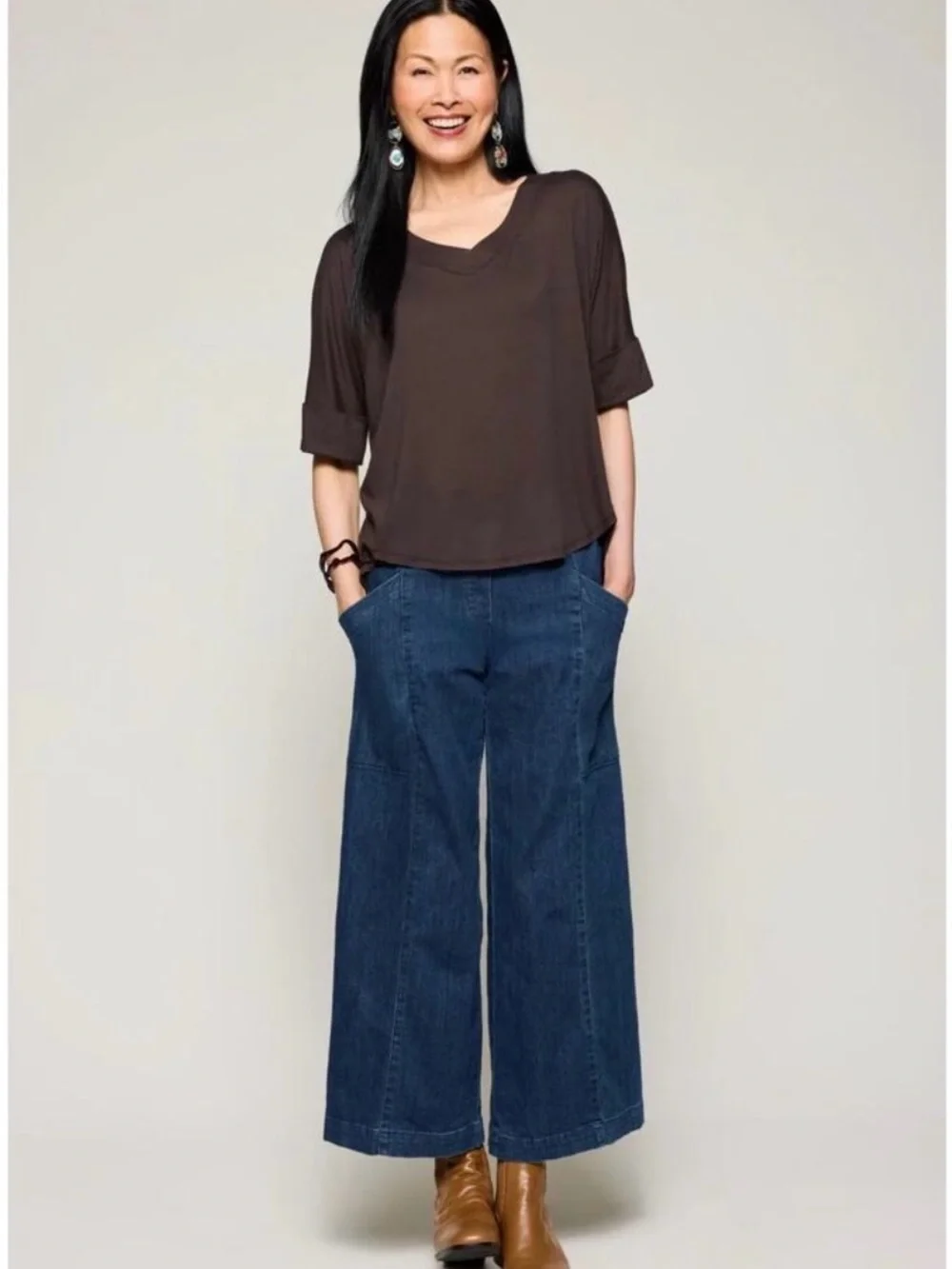 Lisa Bayne high waist wide leg Denim utility pant size medium indigo color - Picture 1 of 4